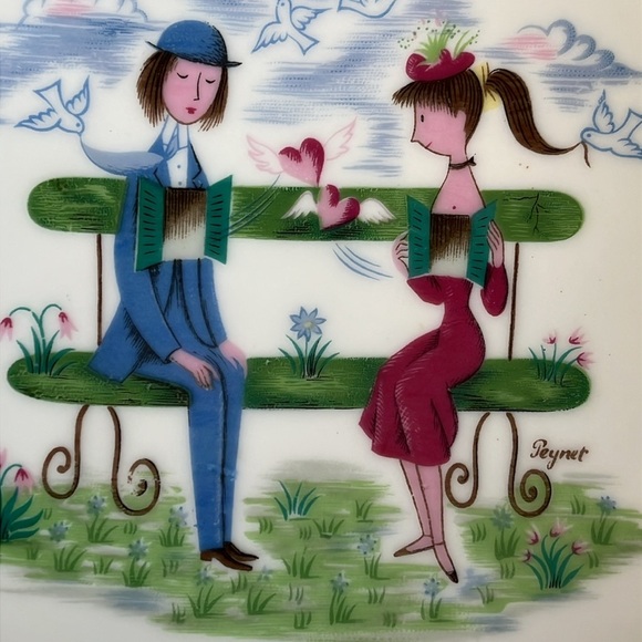 Rosenthal Raymond Peynet Plate Dish Porcelain Lovers Bench Doves Germany Vintage - Picture 2 of 12